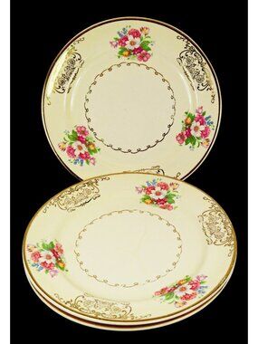 Paden City Gold Lynn Bread & Butter Plates (3) & Soup Bowl (1) 1940s Dishes